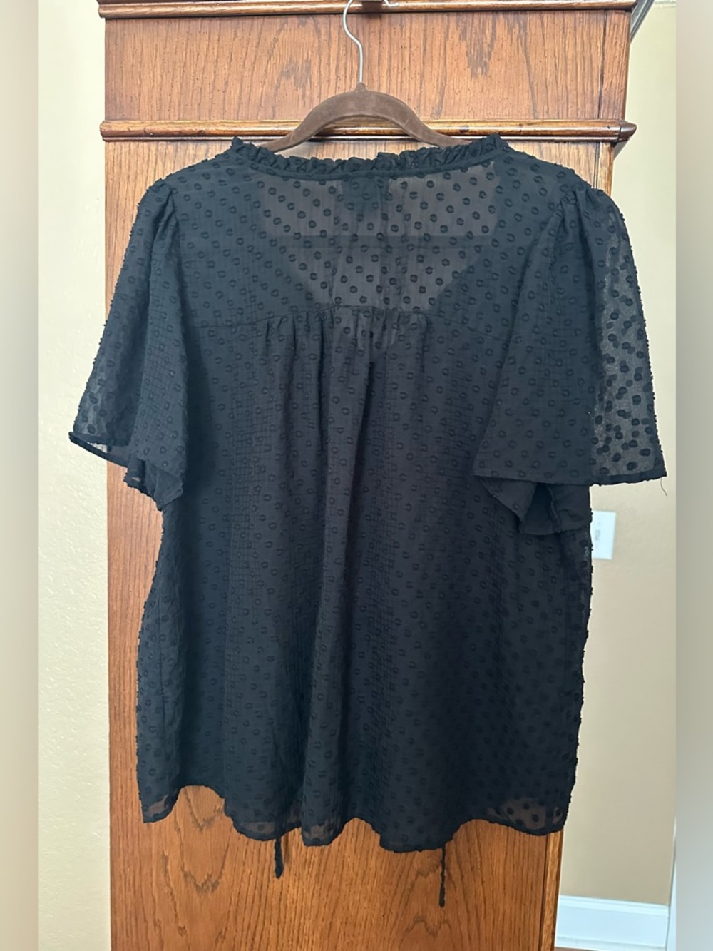Lightweight Black Swiss Dot Peasant Blouse - Picture 3 of 3